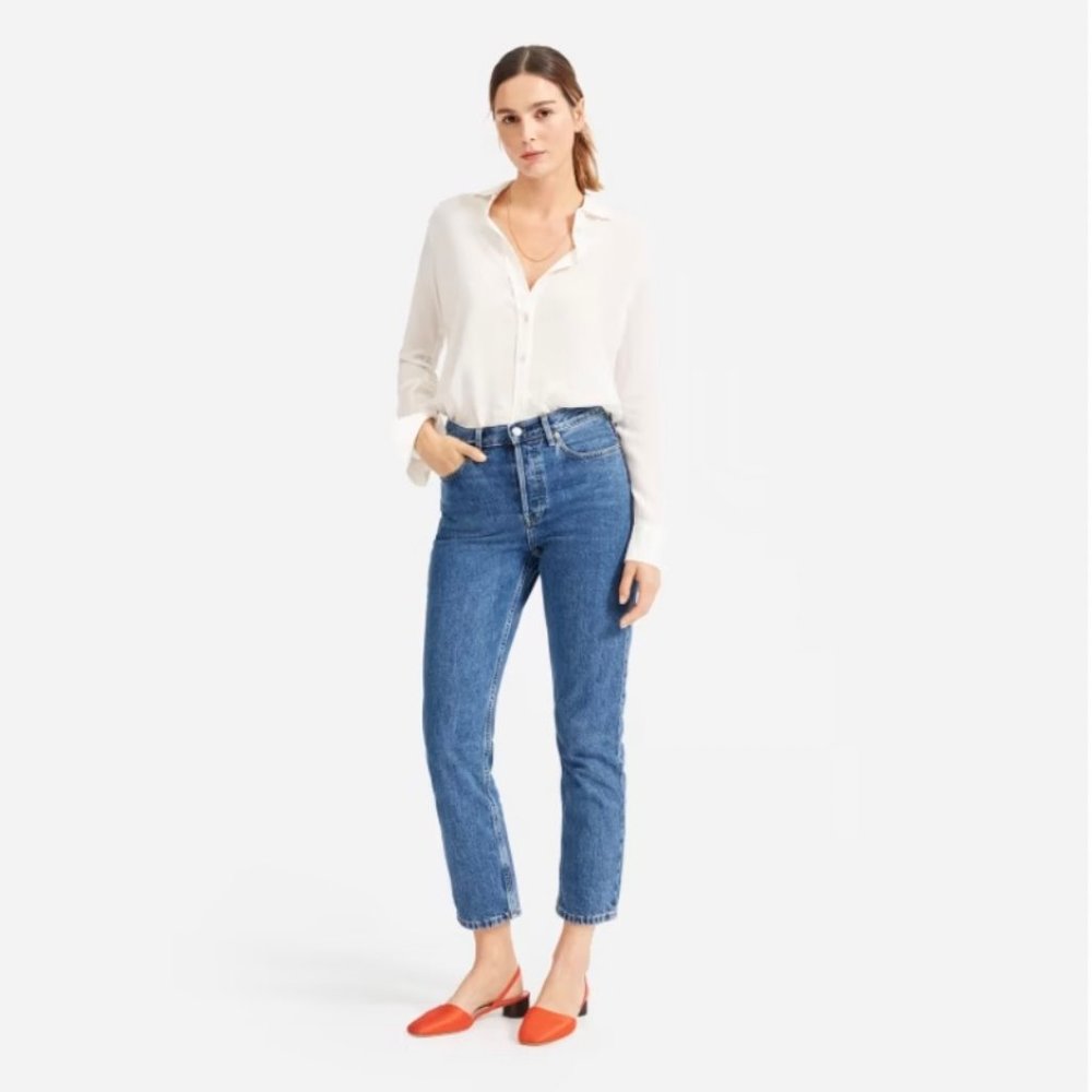 Everlane The Clean Silk Relaxed Shirt, Off-White, Size 6